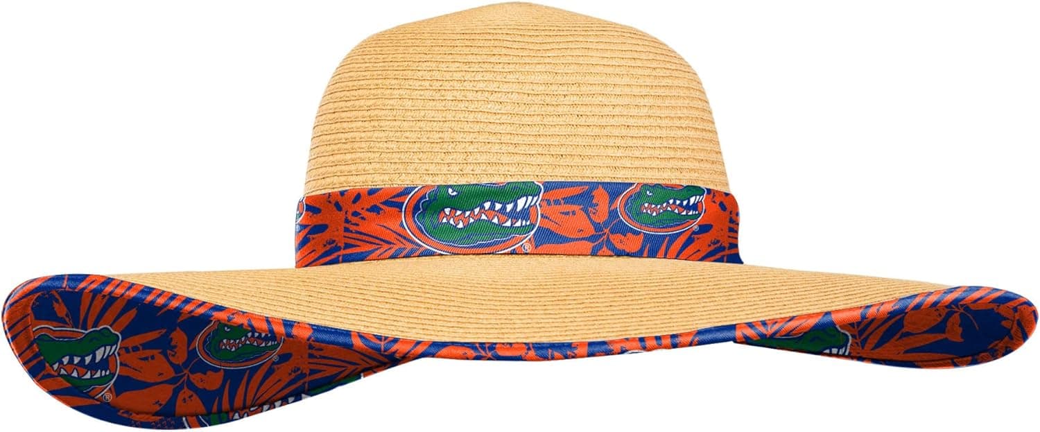 FOCO Women's NCAA College Ladies Team Logo Floral Straw Sun Hat