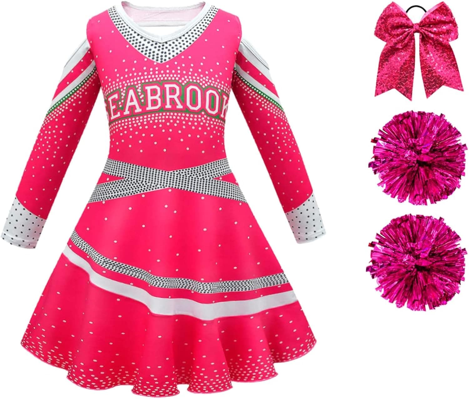 XYTYJQ Zombies Girls Cheerleader Costume Dress Halloween Cosplay Outfits with Pom Poms Hair Tie