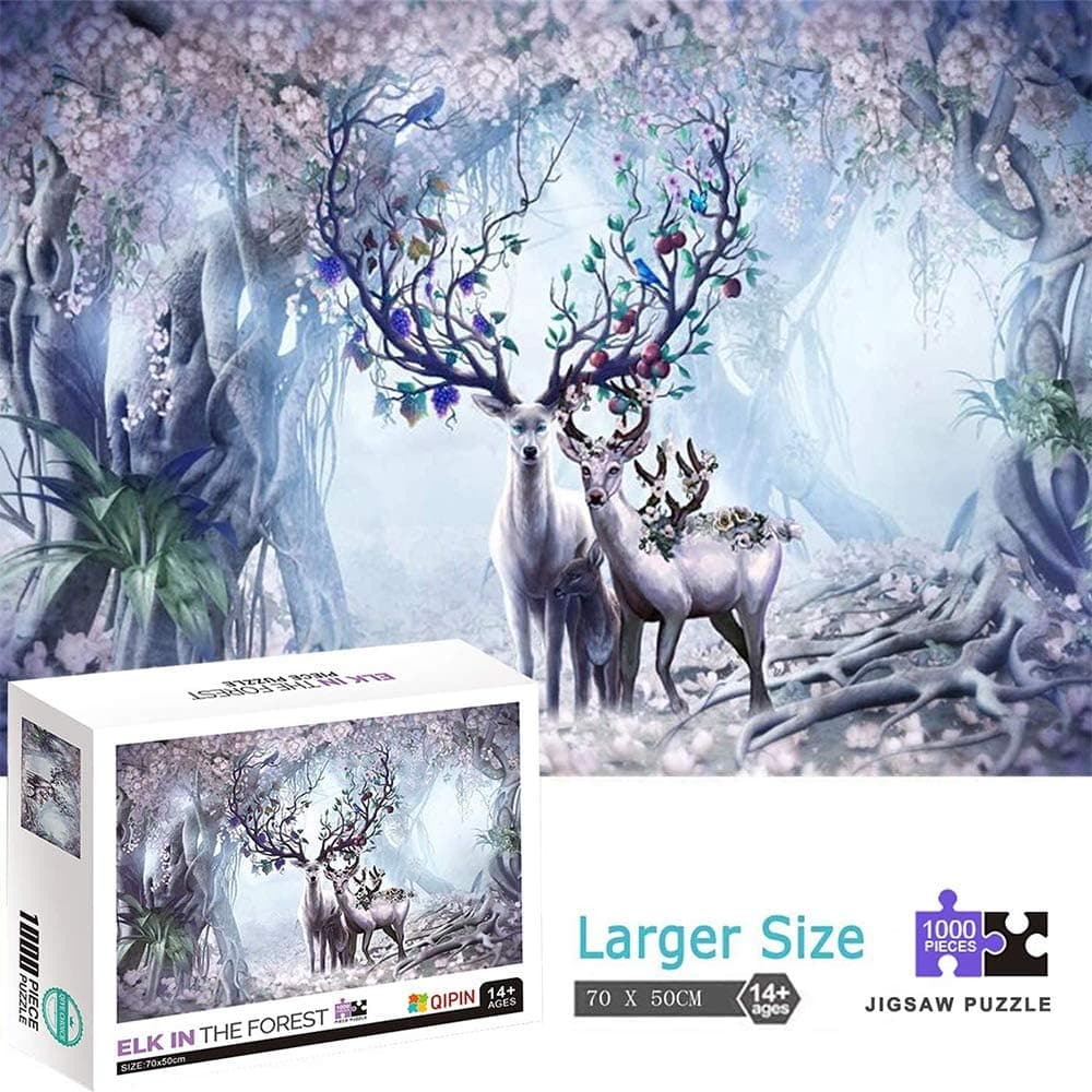 1000 Piece Puzzles for Adults Large Vintage Jigsaw Puzzle Teens Fun and Challenging Game Educational Toy Gift 12 Years and up - ELK in The Forest