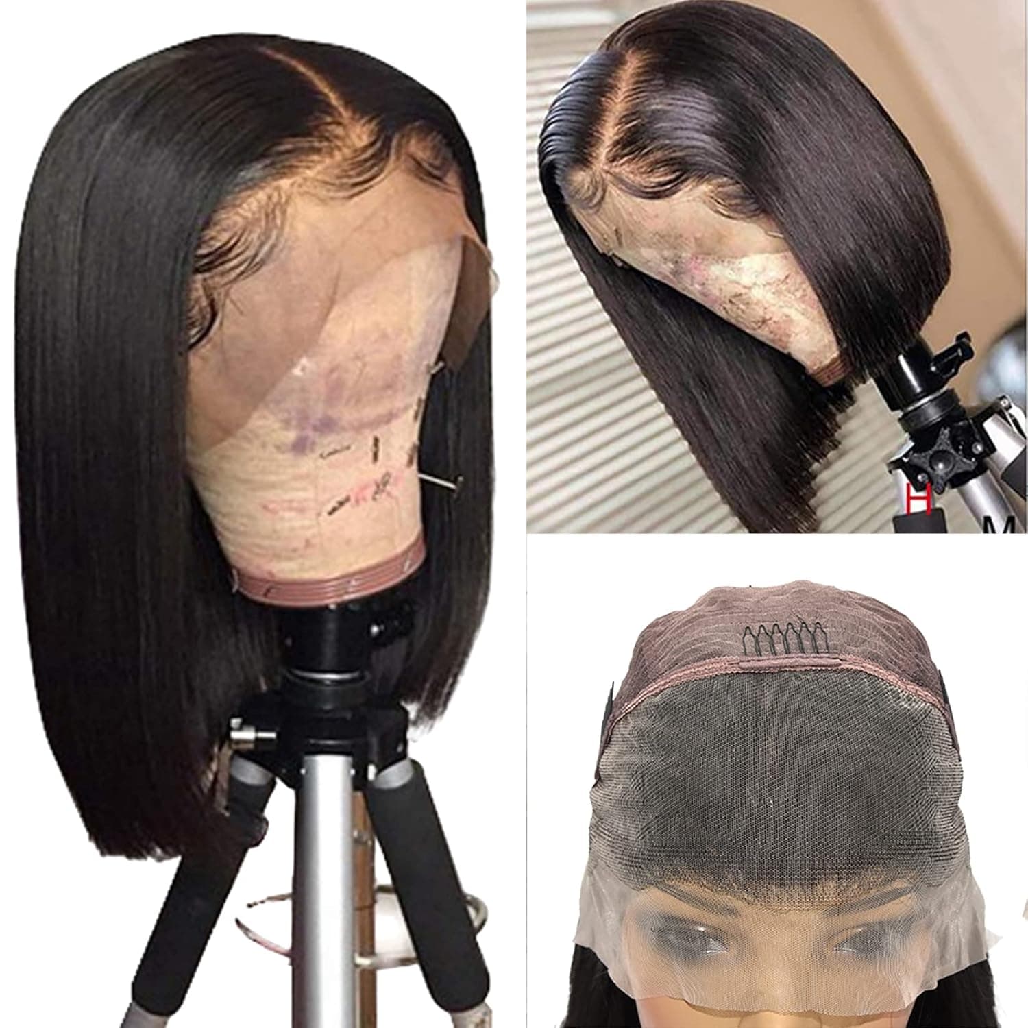 SUPERLOOK Bob Wig Human Hair 13x4 Straight Lace Front Wigs Human Hair Black Bob Wigs 180% Density Brazilian Virgin Hair Straight Bob Human Hair Wigs For Black Women Pre Plucked with baby hair(8inch,13X4 Bob Wig)