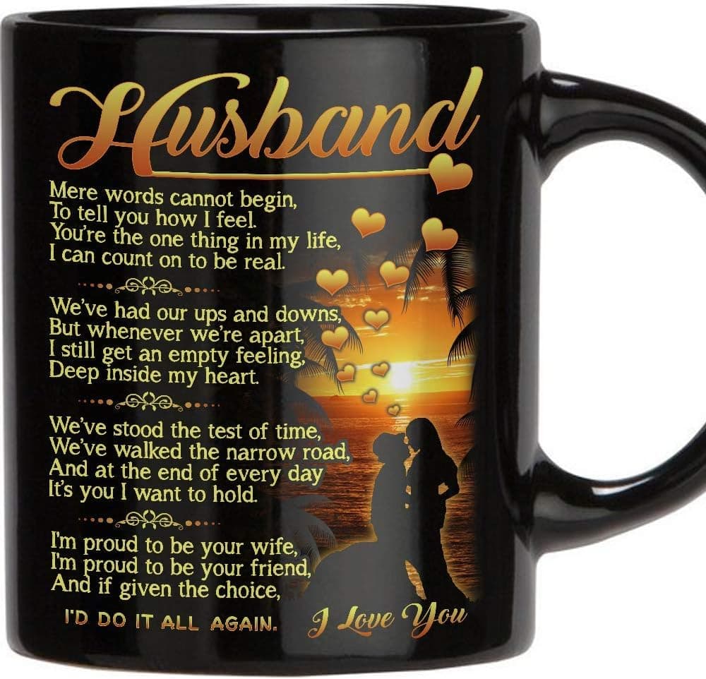 TERAVEX Gift for Husband - 11 Oz Novelty Ceramic Coffee Mug, Romantic Love Wedding, Best Couples, Married, Christmas, Husband Gifts From Wife, Birthday Gifts for Husband - Black