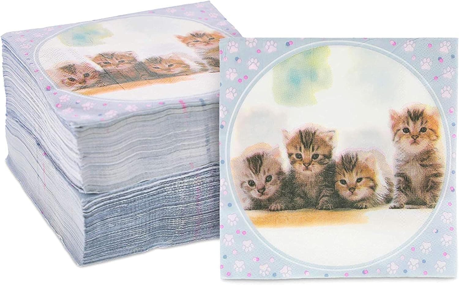 Cat Birthday Party Supplies, Kitten Paper Napkins (6.5 x 6.5 Inches, 150 Pack)
