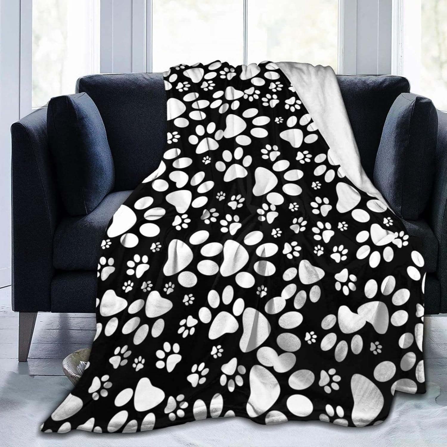 Dog Paw Print Throw Blanket Plush Cozy Soft Flannel Fleece Blankets for Bed Couch Sofa Chair 50"X40"