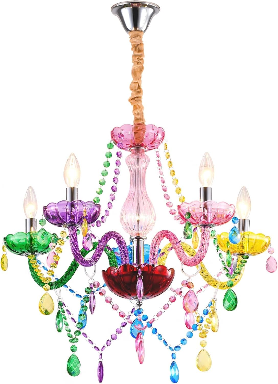 5 Light Colorful Crystal Light Fixture K9 Crystal Ceiling Chandelier, Bedroom Livingroom Colorful Crystal Chandeliers,Small Multicolor Chandelier Light Fixture for Kids Girls Room, of CRYSTOP