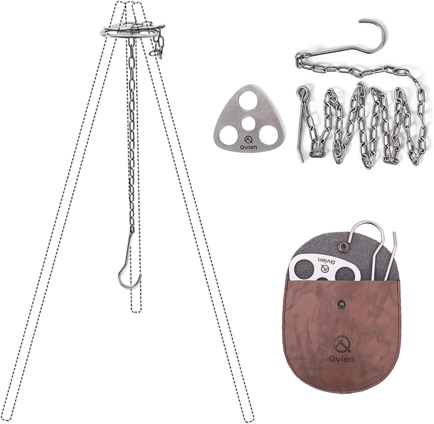 Xergur Stainless Steel Camping Tripod Board - Turn Branches into Campfire Tripod, Campfire Support Plate with Adjustable Chain for Hanging Cookware - Perfect Accessories for Outdoor Cooking