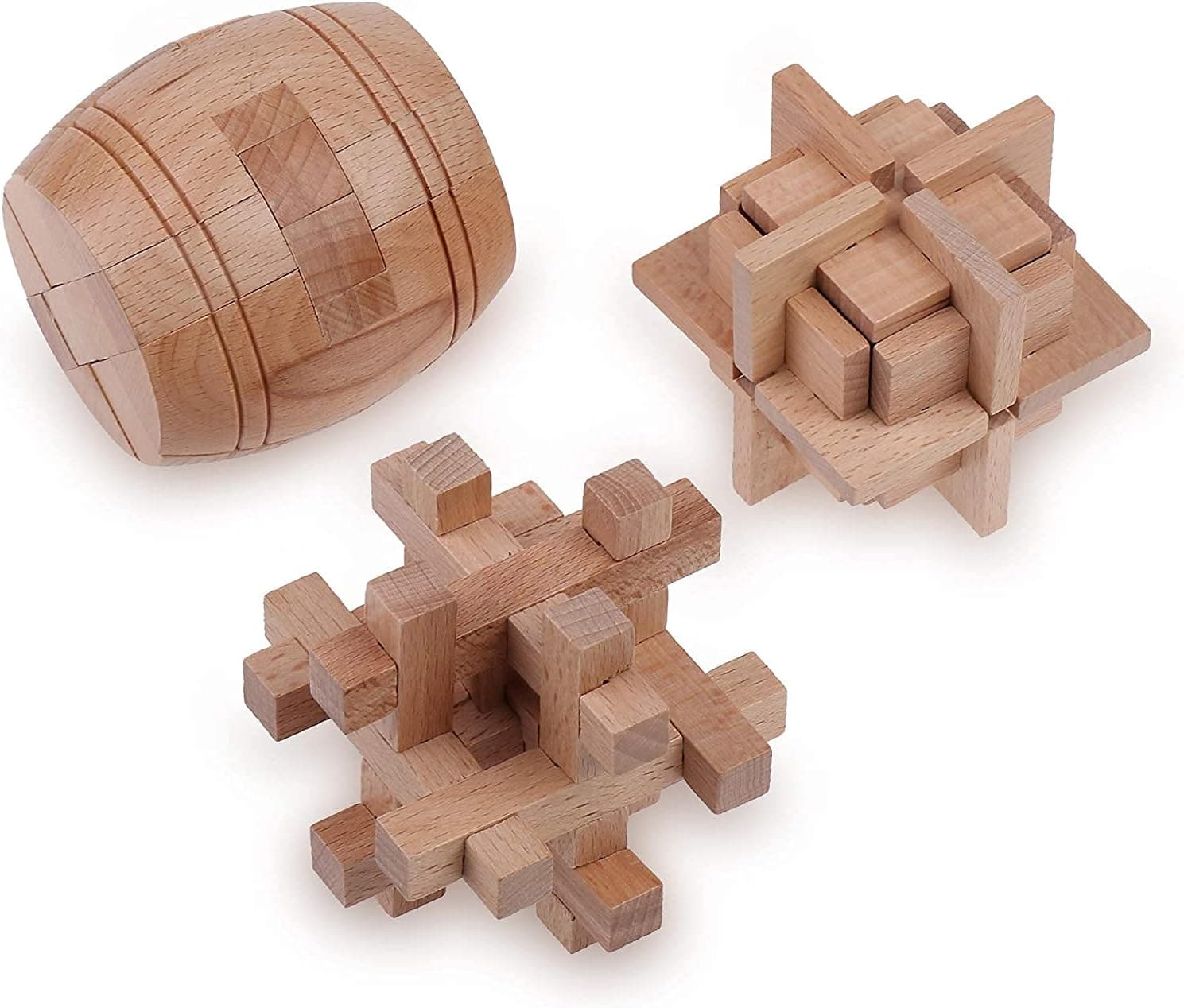 Wooden Brain Teaser Puzzles for Adults & Kids - 3D Puzzles Brain Games, IQ, Mind and Logic Test - Challenging Wood Educational Toys by Sharp Brain Zone