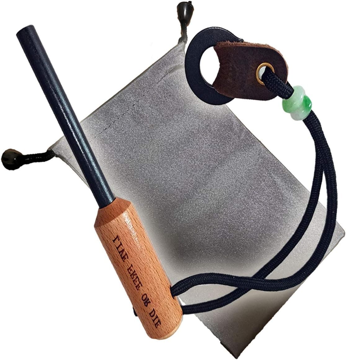 BSGB Ferro Rod Fire Starter with Wood Handle 5/16" Inch Survival Magnesium Ferro Rod with Striker & Paracord Rope Camping Survival Kit