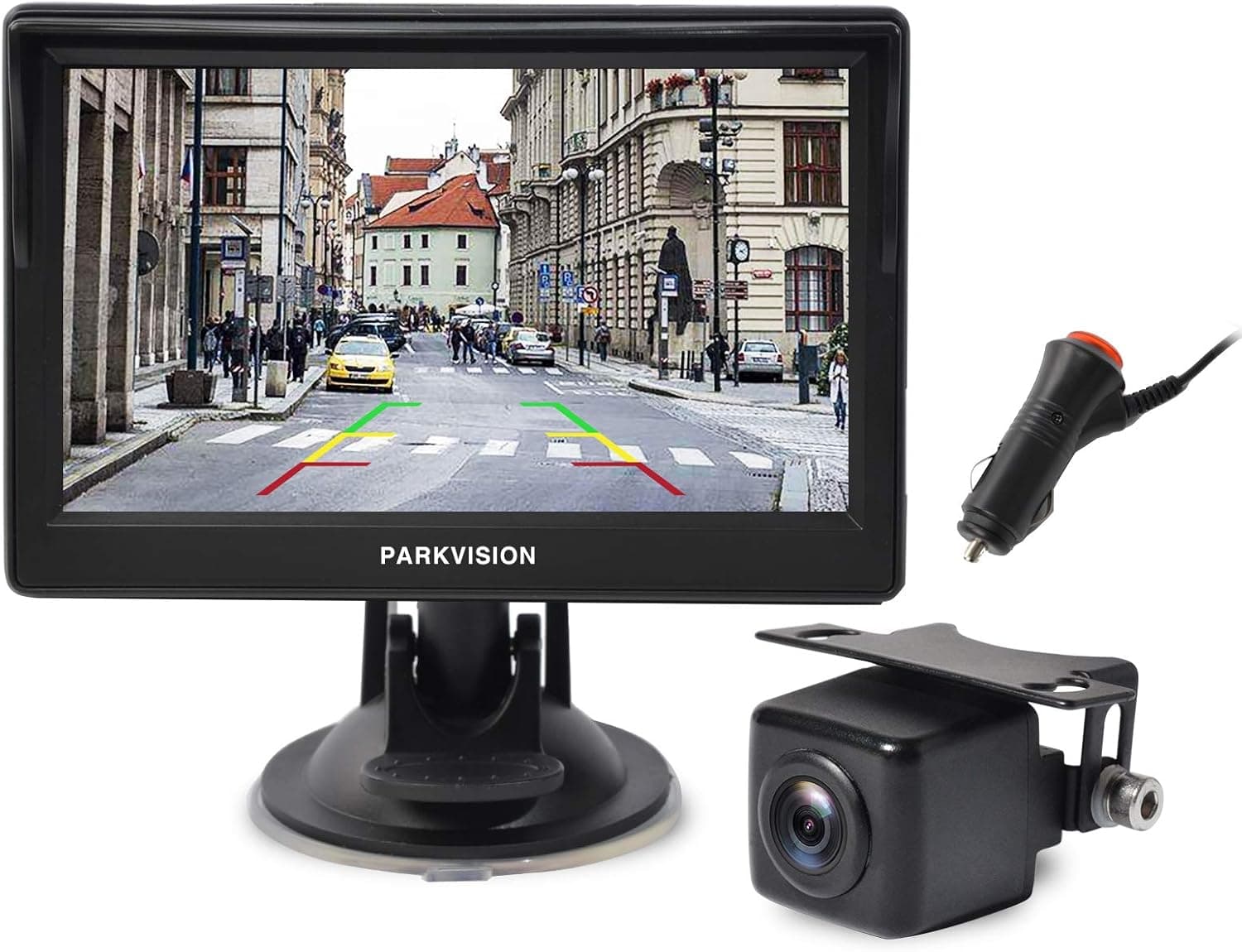 PARKVISION Wired Backup Camera Kit,AHD 720P reversing backup camera with 5''IPS Screen monitor visable from every angle,IP68 Waterproof Night Vision rear front view camera for Pickups,Trucks,RVs,Vans.