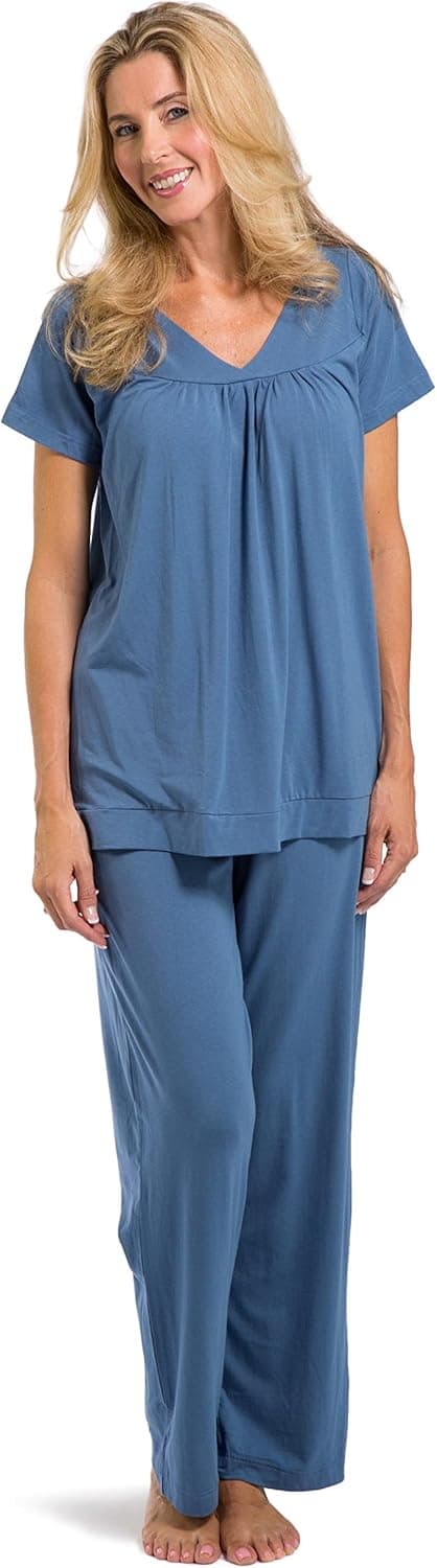 Fishers Finery Women's Ecofabric Pajama Set; Short Sleeve Top & Full Length Pant with Gift Box