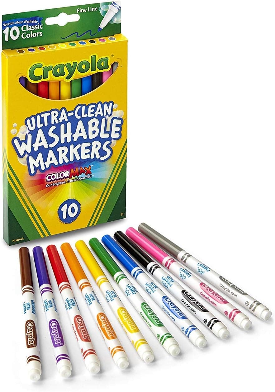Crayola Ultra Clean Washable Markers, Fine Line, Classic Colors, 10 Count (2 Pack)| 1 Scribble Pad 50 Sheets