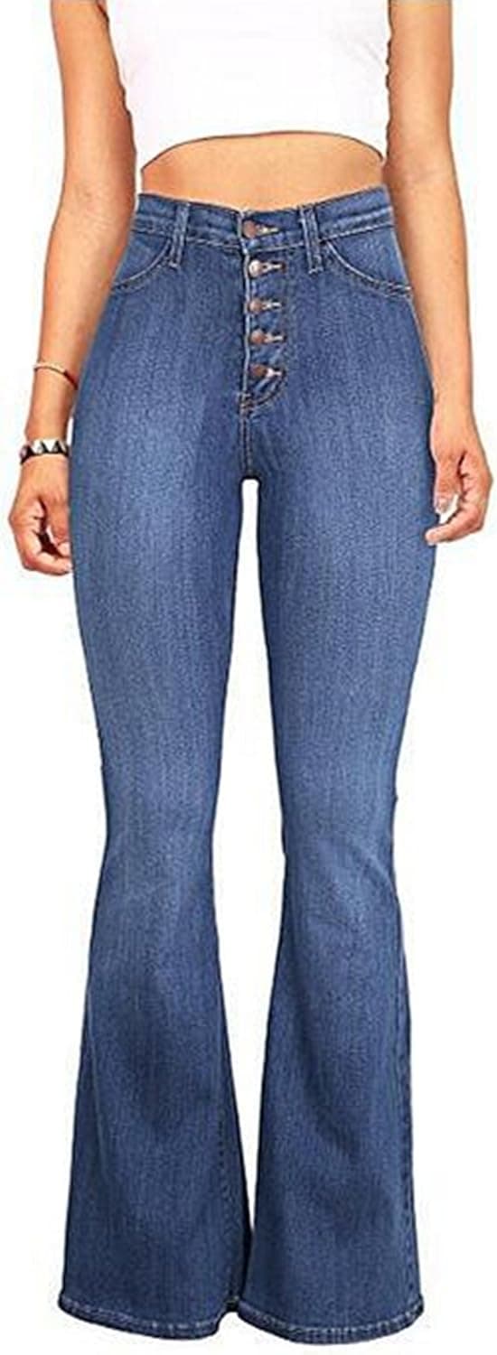 Women's High Waisted Bell Bottom Flare Jeans Classic Slim Fit Stretch Wide Leg Denim Pants