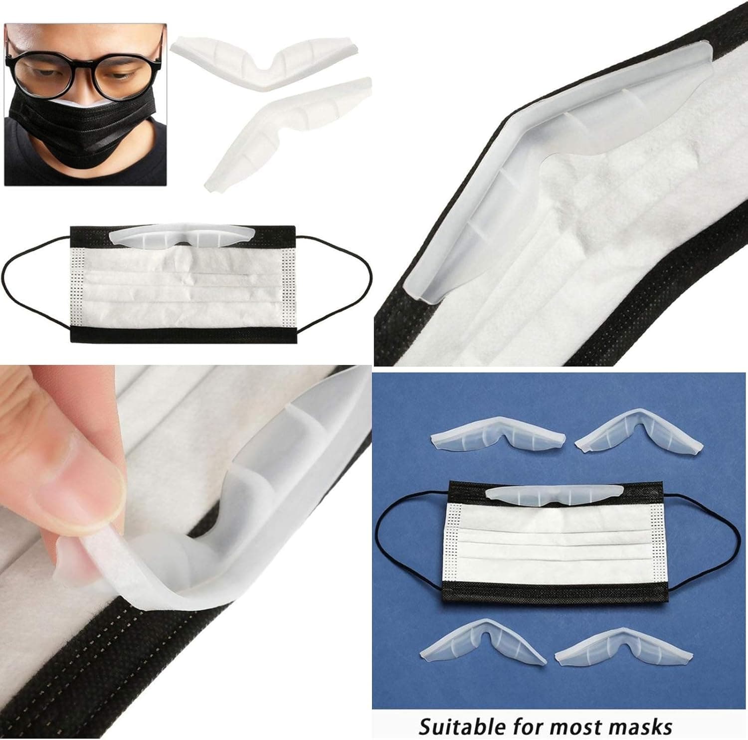 5 Pack Silicone Anti Fog Nose Bridge Pads for Mask, Disposable Nose Pads Self-Adhesive Protection Strip Seal Soft Comfortable