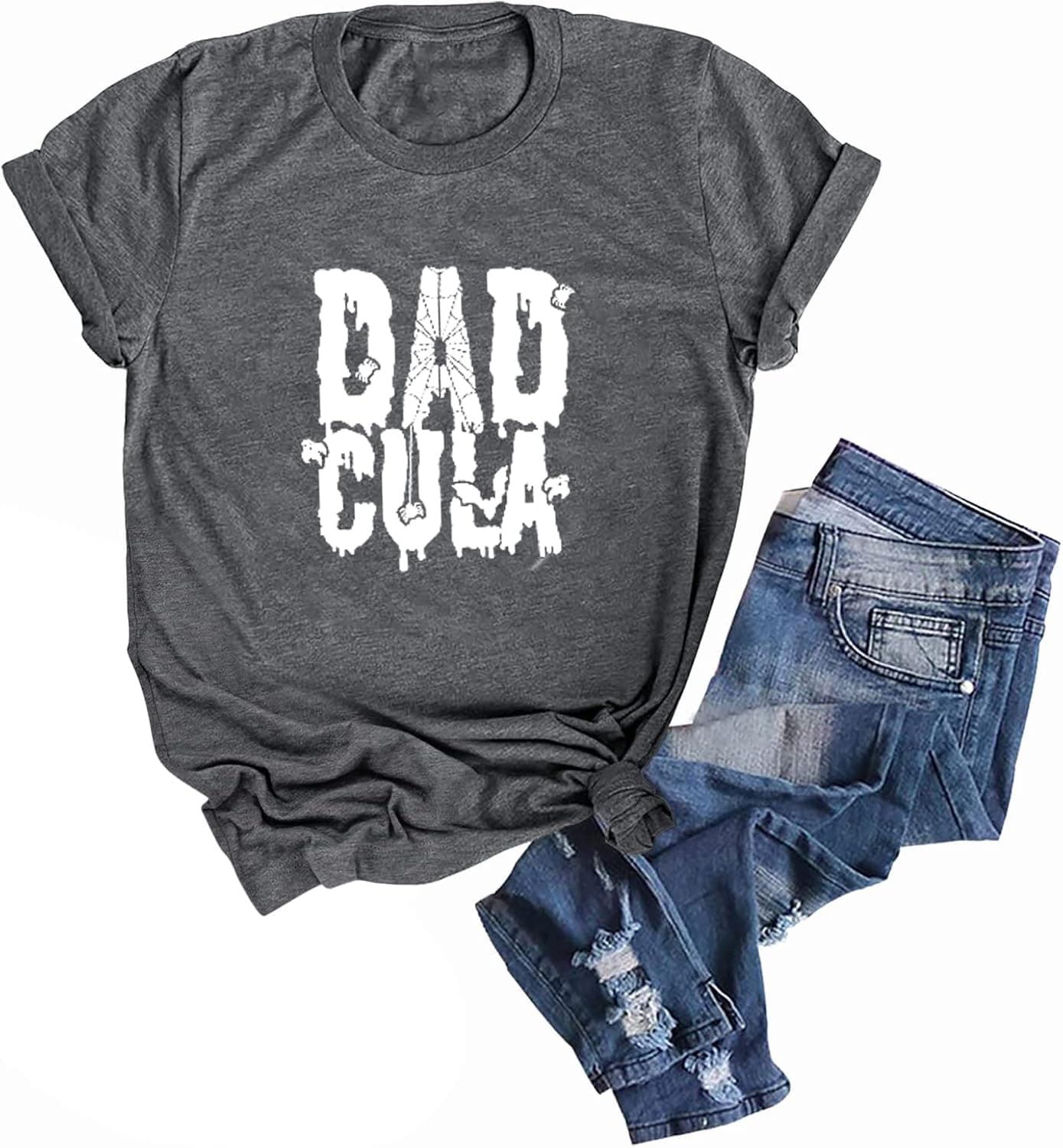 GEMLON Halloween Shirts for Men Dadcula Letter Print Tshirt Bat Short Sleeve Tee