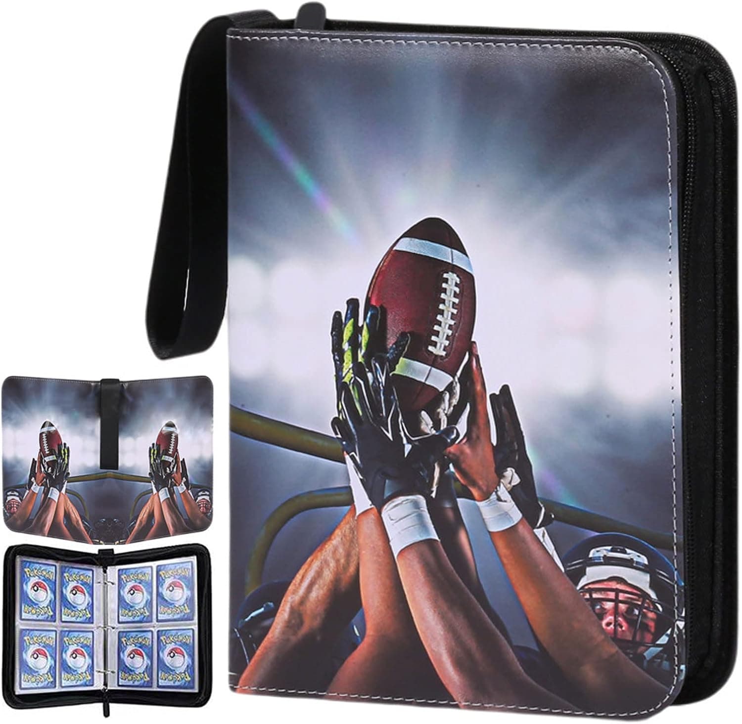 400 Pocket Football Trading Card Binder, Sports Card Collector Album Holder with Removable Double-Sided 50 Sleeves, 3-Ring Cards Storage Organizer for Most Standard Size Cards (Football - 400pocket)