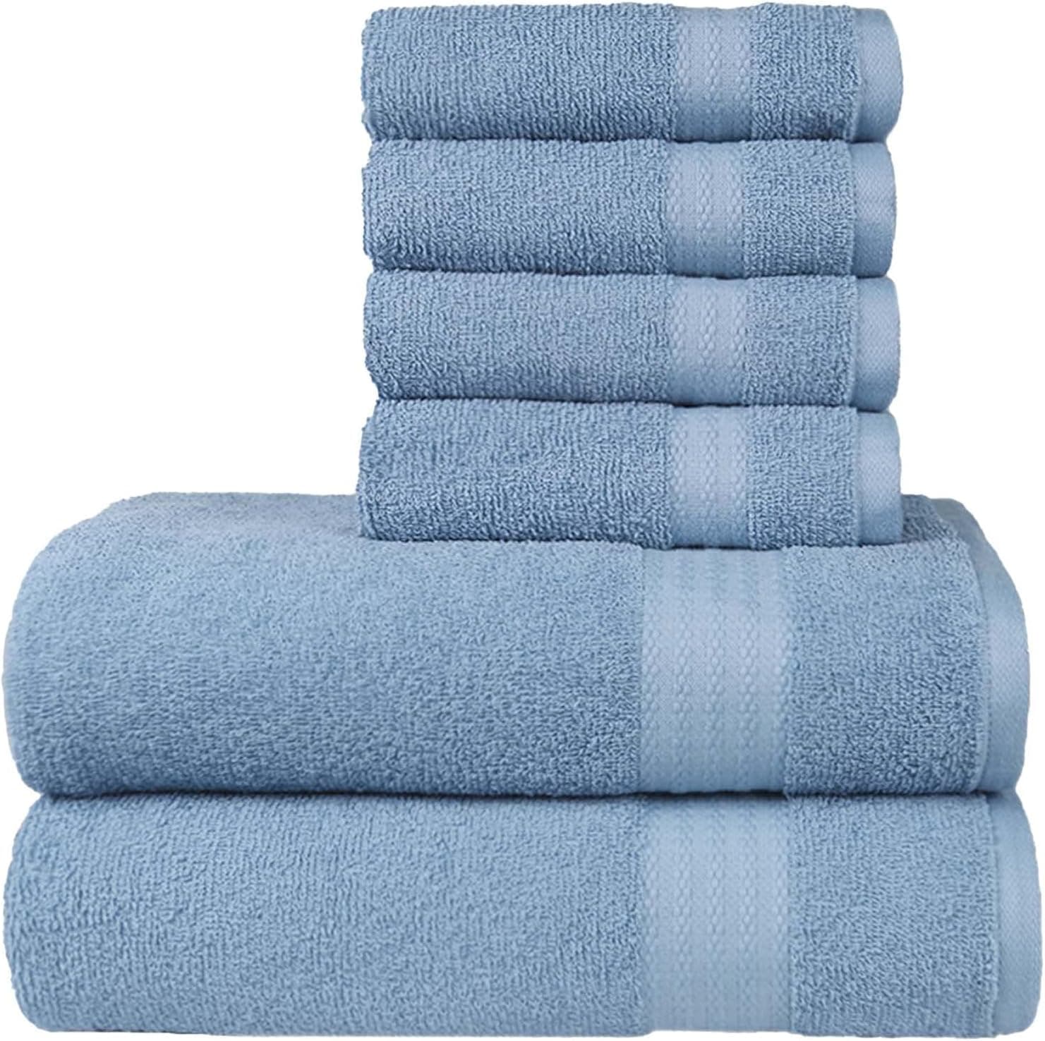 TRIDENT Towels for Bathroom 6 Piece Premium Cotton 2 Bath Towel, 4 Hand Towels Trisafe Absorbent, Quick Dry, Shower Towel for Spa, Gym, Travel - Allure Blue