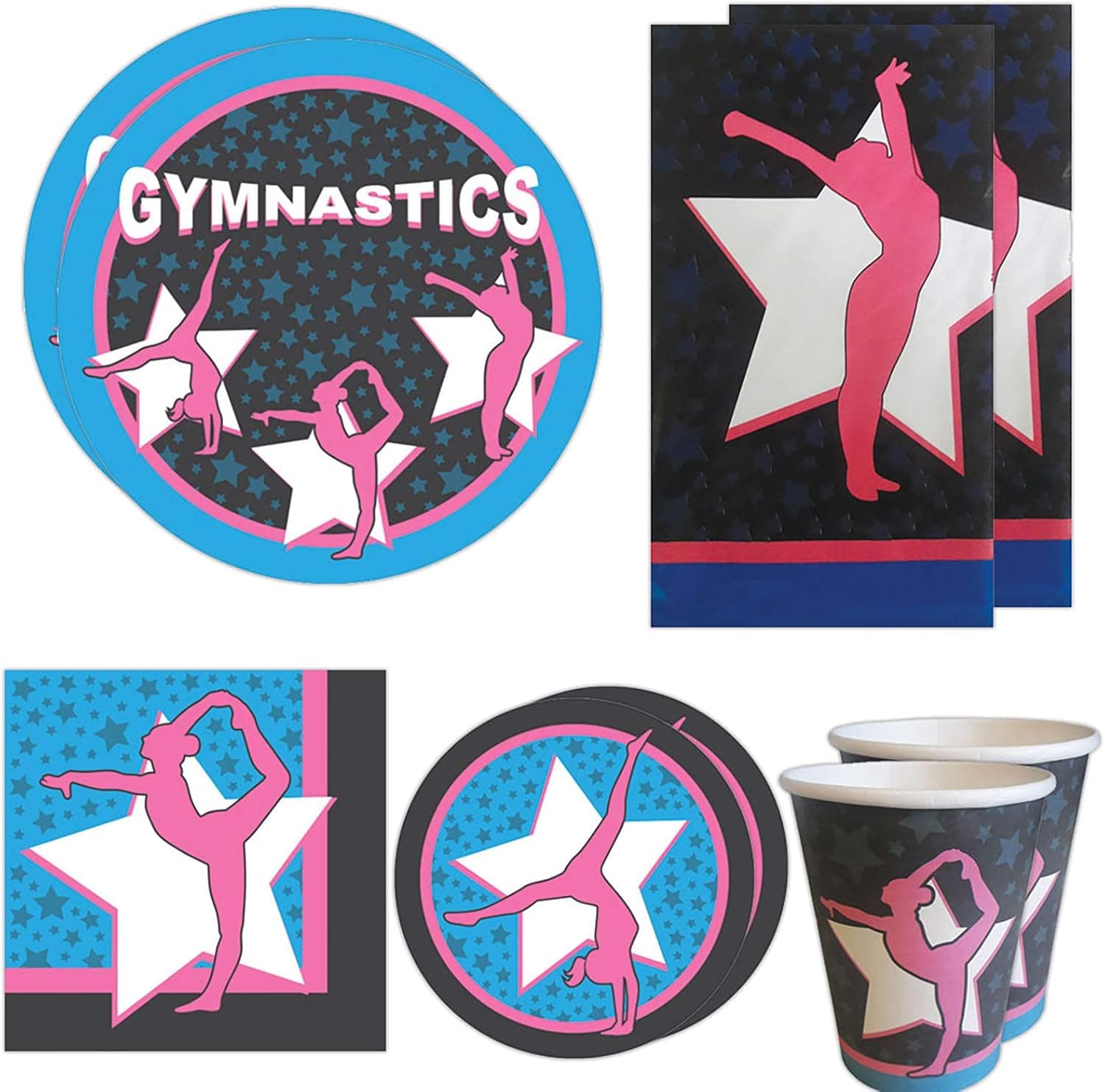 Blue Orchards Gymnastics Deluxe Party Packs (70 Pieces for 16 Guests!), Gymnast Birthday Supplies, Gymnast Competition Supplies, Tableware