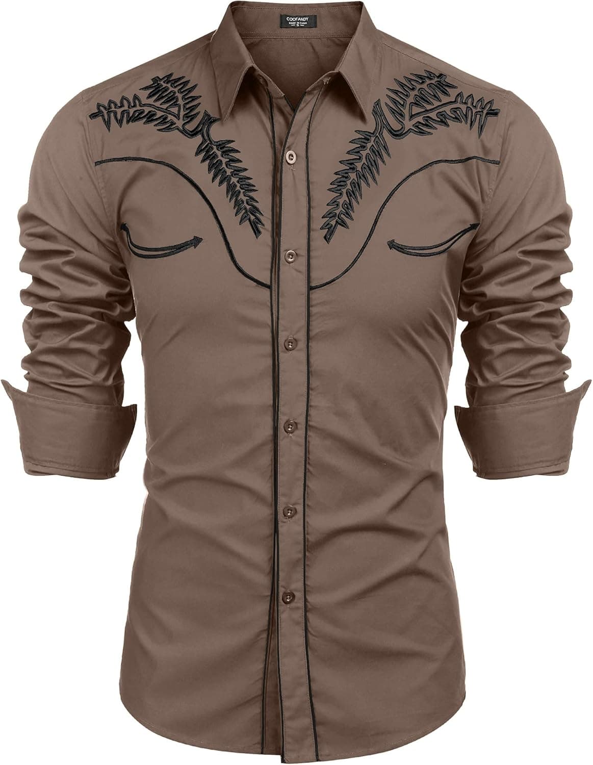 COOFANDY Men's Western Shirts Long Sleeve Slim Fit Embroideres Cowboy Casual Button Down Shirt