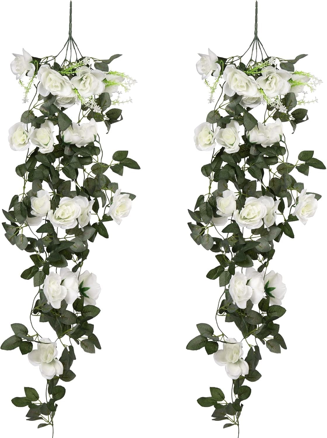 Wandering Nature Artificial Hanging Rose Fake Flowers Silk Rose Vine Plastic Greenery for Party Wedding Granland Holiday Home Office Decoration Indoor or Outdoor (White)