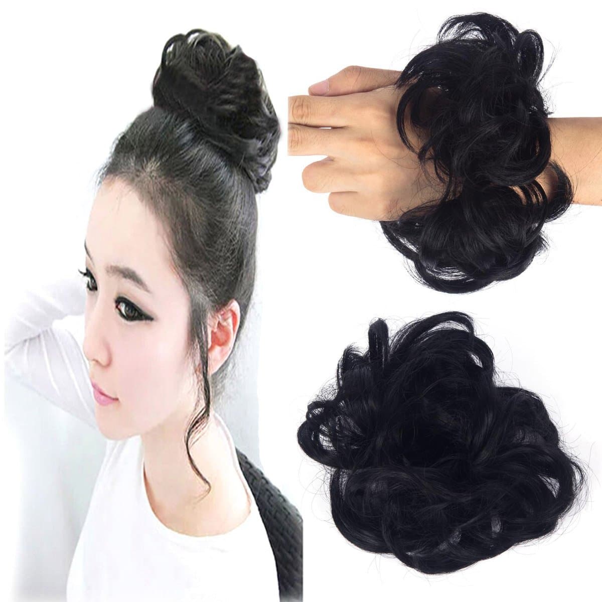 FIRSTLIKE Scrunchy Bun Up Do Hair Chignons Hairpiece Ribbon Ponytail Extension Wavy Messy