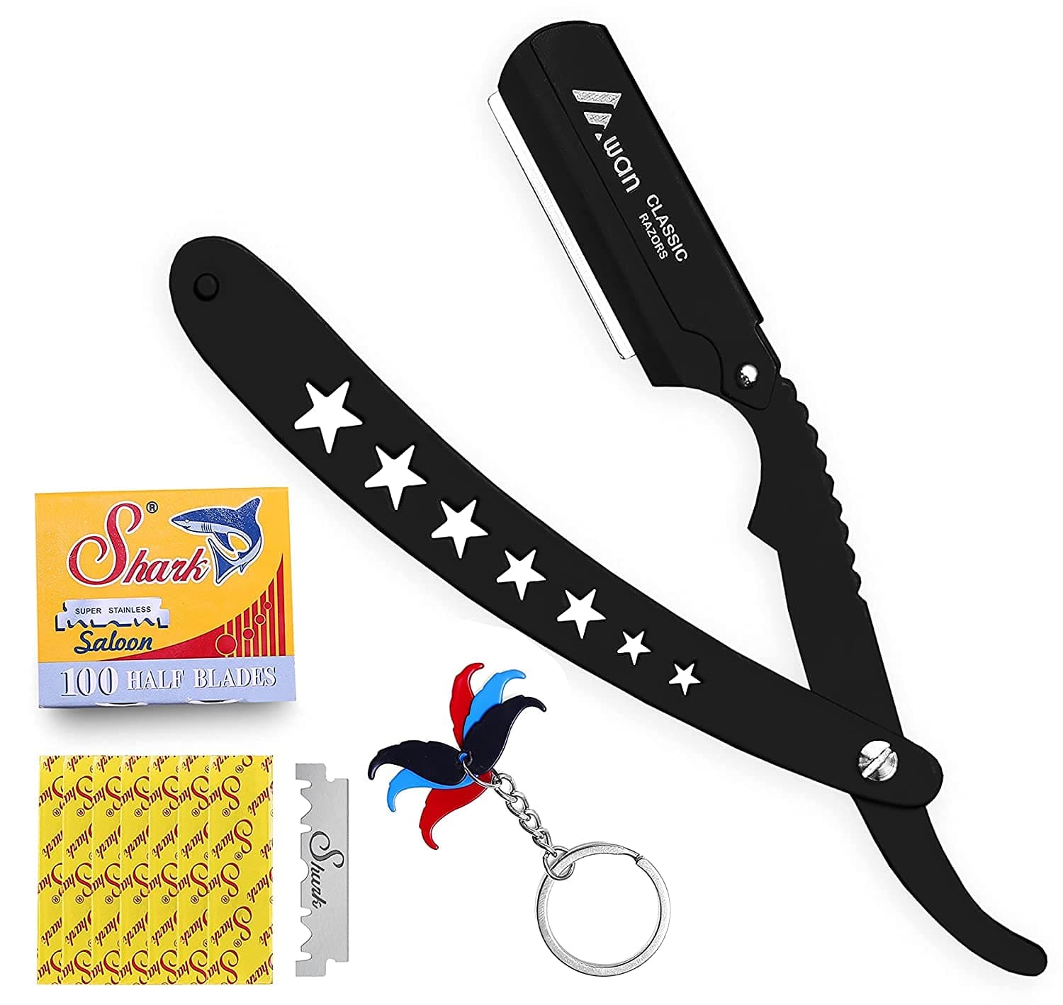 AWAN Straight Razor – 100 Single Edge Shaving Blades for Men – Stainless Steel Barber Razor – Cut Throat Shavette for Professionals & Salons Keychain