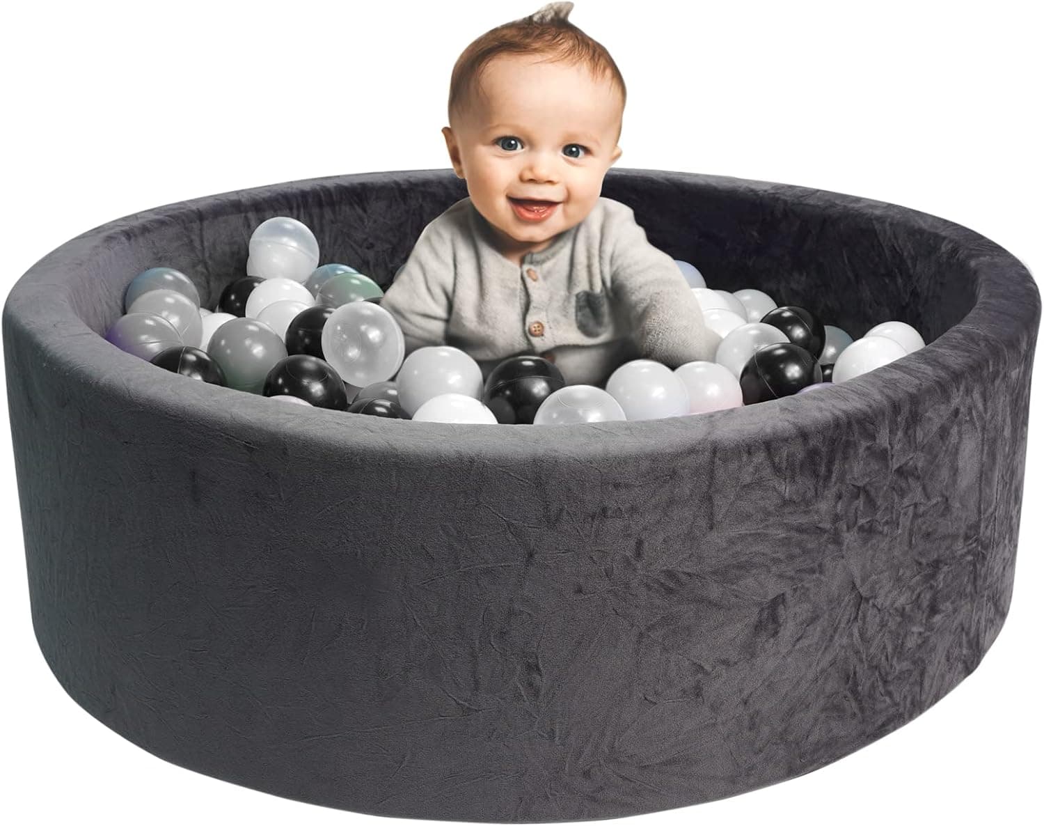 HARBOLLE Round Kiddie Ball Pit Handmade Soft Velvet Memory Foam Ball Pit Ideal Gifts for Baby Children Toddler Infant Outdoor Indoor 35.5 x 11.8 NOT Included Balls