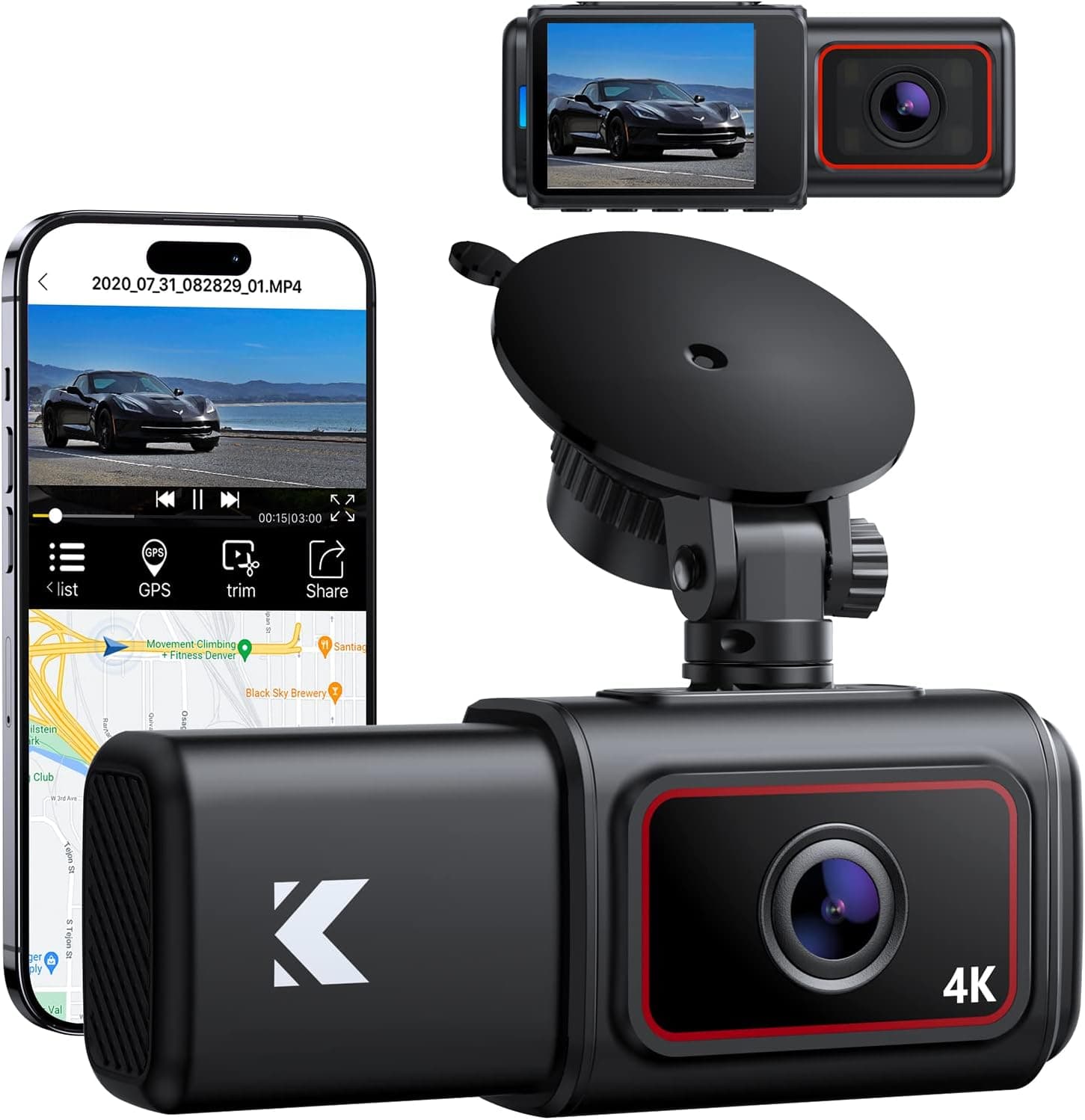 Kingslim D6 4K Dual Dash Cam - WiFi & GPS Front and Inside Uber Car Camera with Super Night Vision and Parking Monitor, 3 Channel Dash Cam Upgradeable, Type C Charging, 256GB Supported