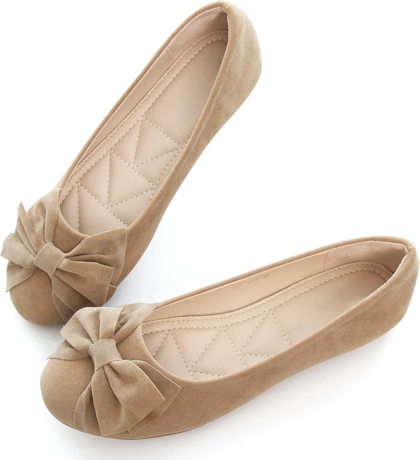 VFDB Women Classy Cute Bow-Knot Ballet Flats Round Toe Daily Cozy Comfort Slip on Flat Shoes Khaki US 6