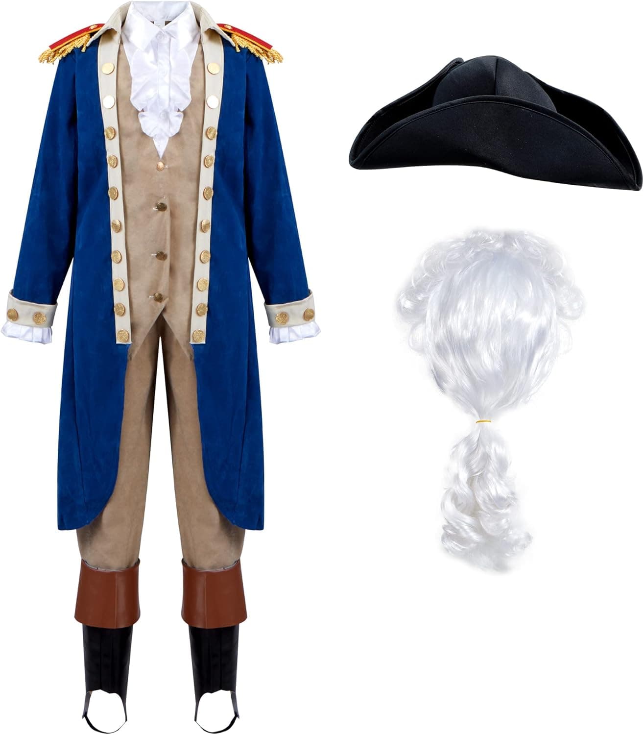 Spooktacular Creations George Washington Colonial Boys Costume Set with Wig and Hat for Halloween Dress Up Party