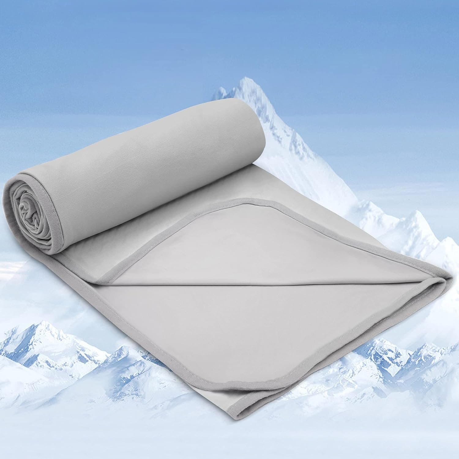 BORPRES Cooling Blanket,Japanese Chill-Plus Tech,Q-MAX>0.43 Cooling Fiber, Absorbs Heat Keep Cool,Double Sided Design,Idea for Hot Sleeper Night Sweats All Seasons,Large（79” x 86”）, Light Gray