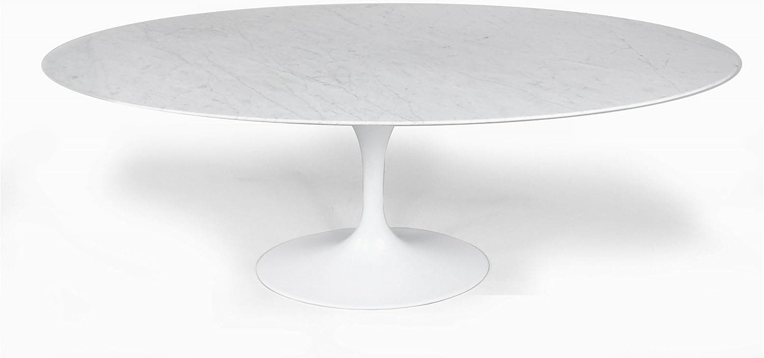 Modhaus Living Mid Century Modern Tulip Style Oval 78'' x 47'' Carrara Marble Dining Table - Includes Modhaus Living (R) Pen