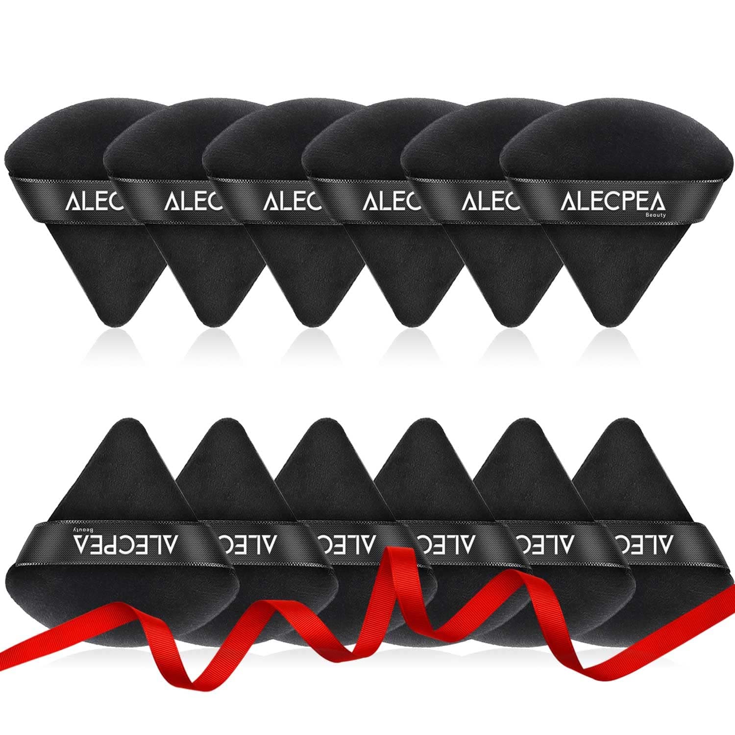 12 Pcs Velour Makeup Powder Puff, ALECPEA Triangle Powder Puff for Loose Powder Cosmetic Foundation Beauty Blender Sponge Makeup Tools for Contouring, Under Eyes and Corners - 2.76inch, Black