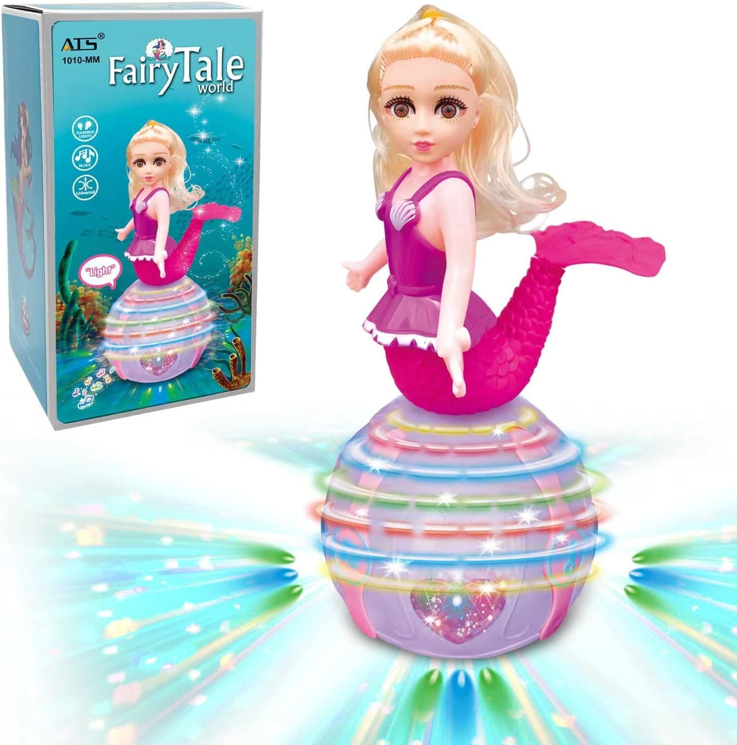 ATS Fairy Princess Dolls Toys Dancing Rotating Singing Musical Toy for Girls Battery Operated Bump-N-Go with Colorful LED Lights