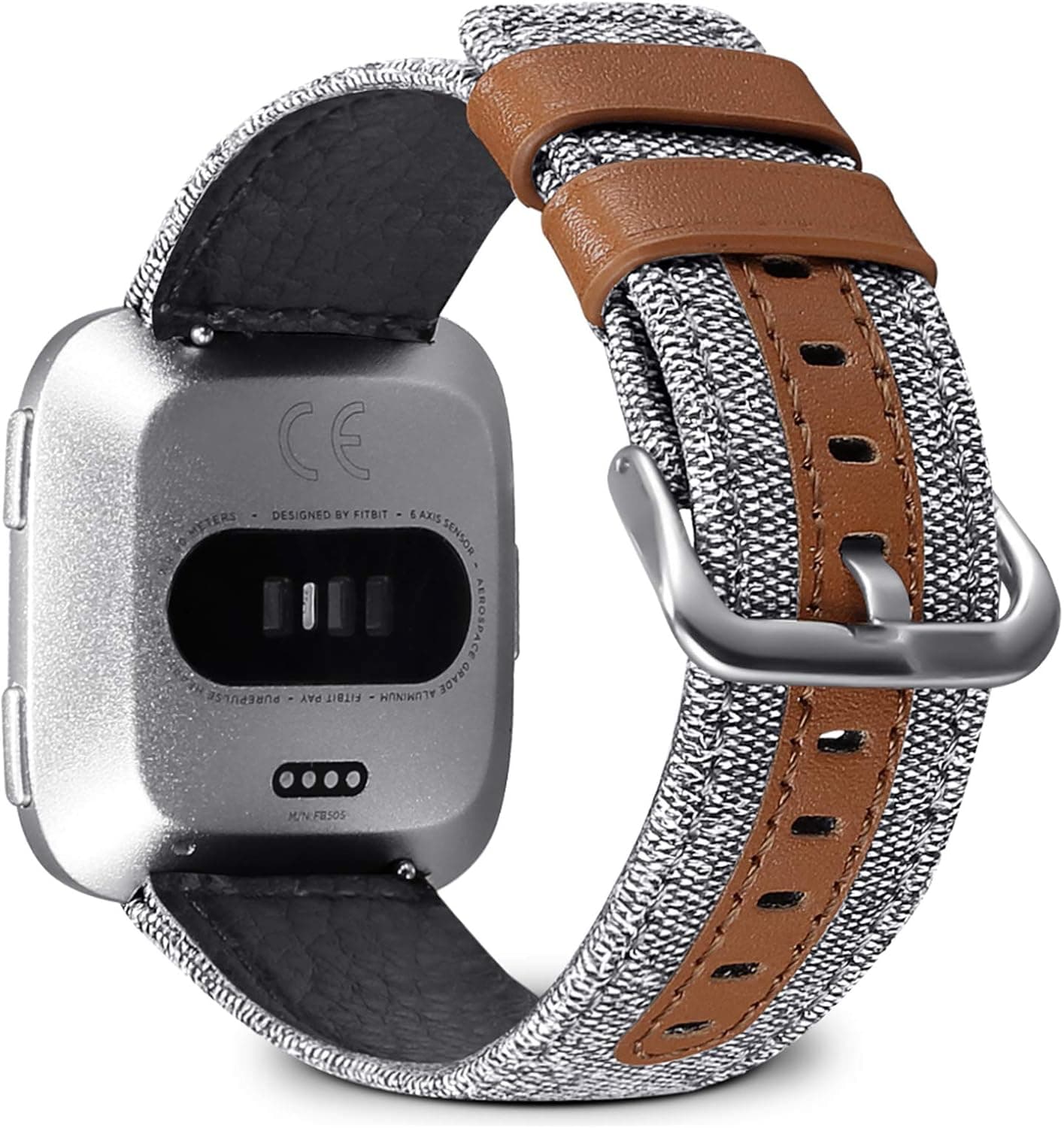 Jobese Compatible with Fitbit Versa 2 Bands/Fitbit Versa Bands for Men Women, Classic Canvas Fabric with Genuine Leather Replacement Straps Compatible with Fitbit Versa Lite/Fitbit Versa SE Bands