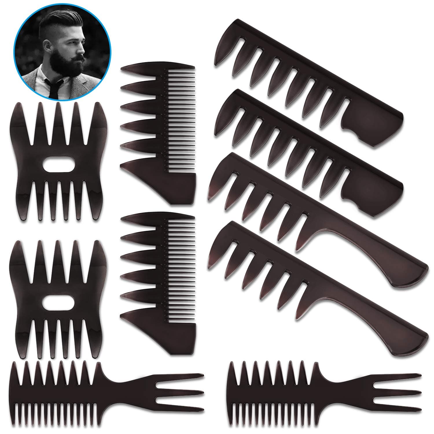 10 Pack Hair Comb Styling Set Barber Hairstylist Accessories,DanziX Professional Shaping Wet Pick Barber Brush Kit Wide Teeth Anti Static Double Sided Texturizing Hair Comb for Men Boys
