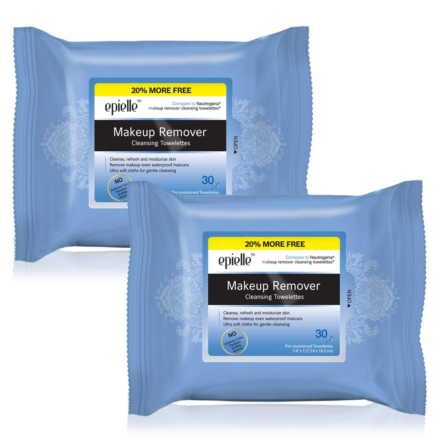 Epielle Original Makeup Remover Cleansing Towelettes for Waterproof Makeup, Face, Gentle Daily Facial Cleansing Wipes for Oil-free, alcohol-free Makeup Remover Tissue, 30 Count (2 Pack) Stocking Stuffers White Elephant gifts for adults