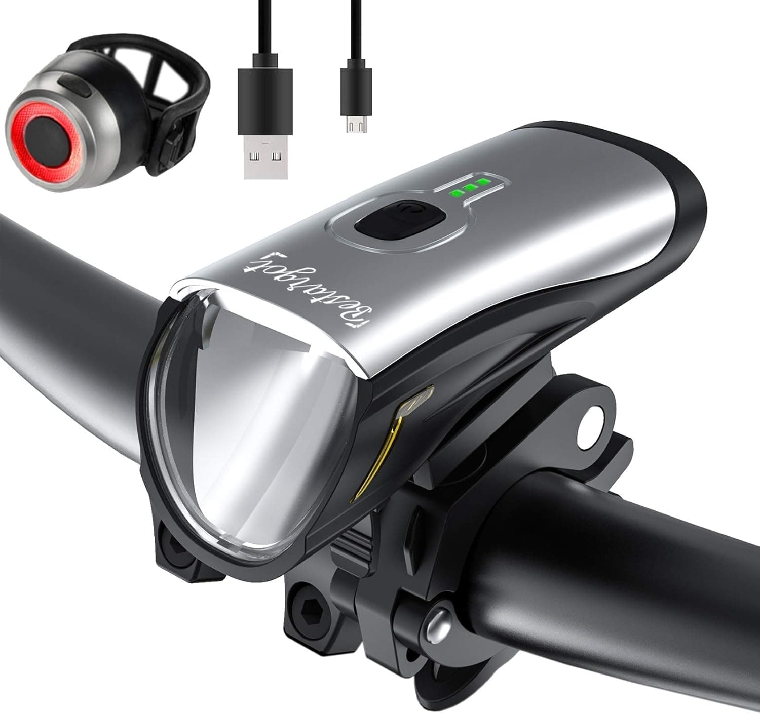 Bestargot Bike Light High Performance Lightweight, IPX4 Waterproof 4 Modes Cycling Light, 300 Lumens 6+ Hours Duration Flashlight with USB Rechargeable Tail Light(USB Cable Included)