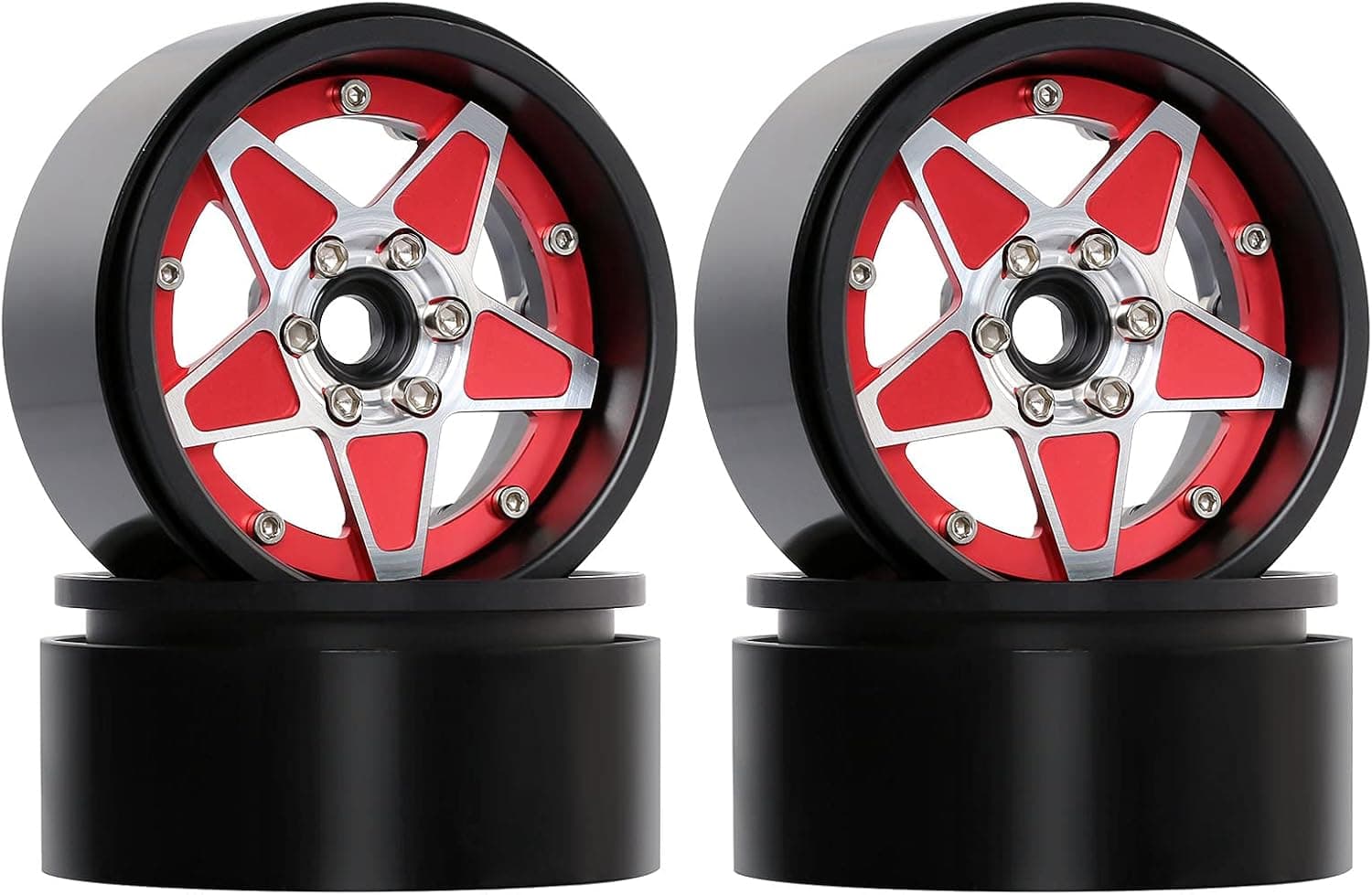 INJORA 2.2 Inch Metal Beadlock Rim Five-Pointed Star Wheel Hub Rim for RC Crawler Car TRX4 TRX6 Axial SCX10 RR10 Wraith(Red)