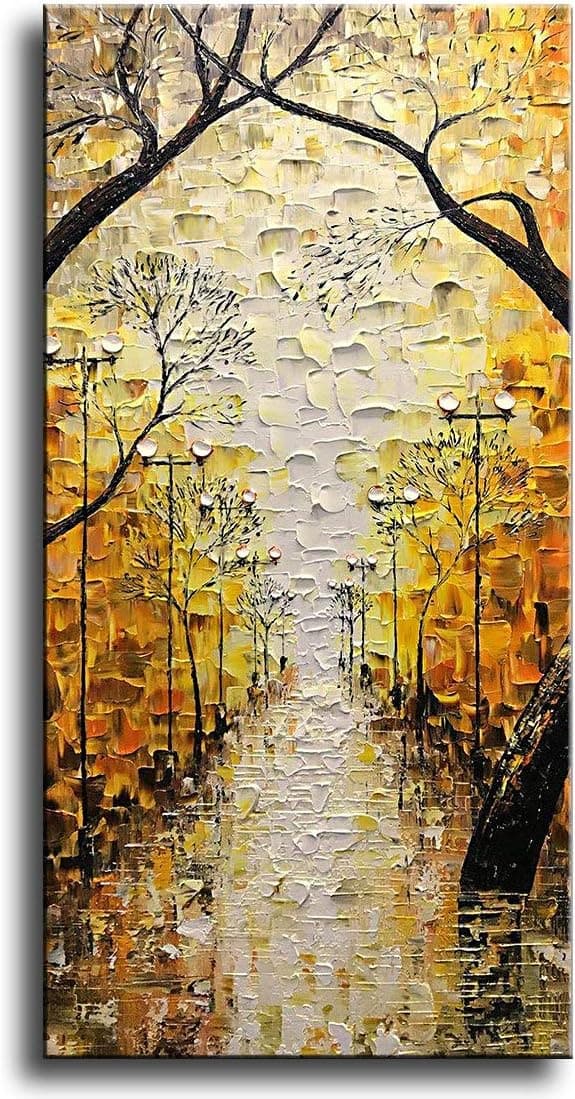Asdam Art-Tree Vertical Wall Art Abstract Canvas Paintings Landscape Art Yellow Street Artwork for Home Wall 24x48 inch