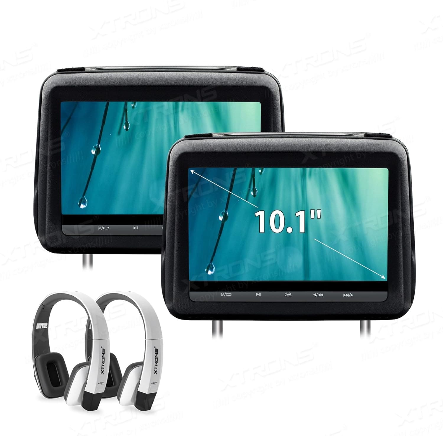 XTRONS® 10.1 Inch HD Digital Screen Leather Cover Car Headrest DVD Player 1080P Video with HDMI Port White New Version IR Headphones Included