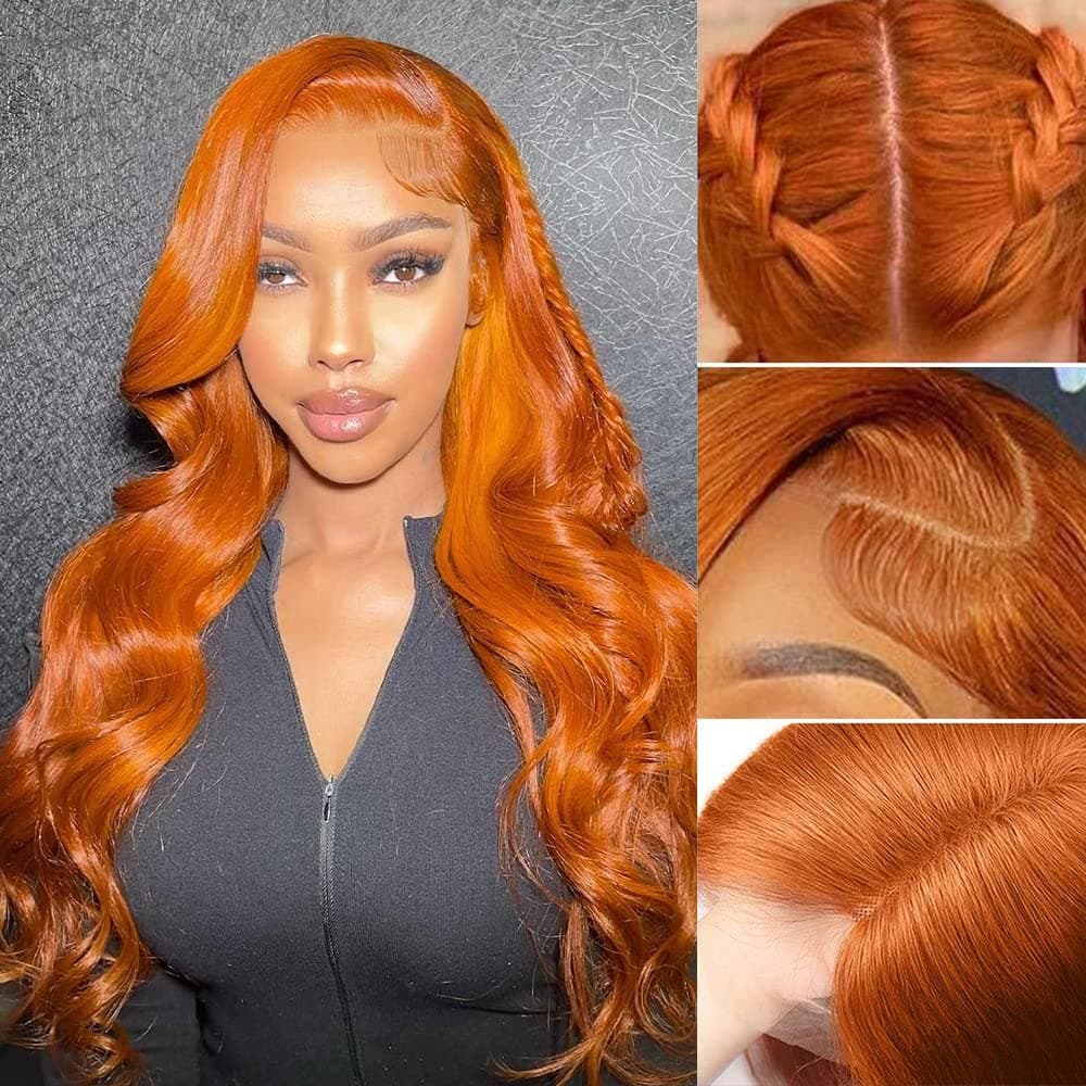 18 Inch Orange Ginger Body Wave Lace Front Wigs Human Hair 13x4 HD Transparent Lace Front Wigs Human Hair Glueless Unprocessed Brazilian Virgin Human Hair Wig Natural Hairline Pre Plucked With Baby Hair 150% Density