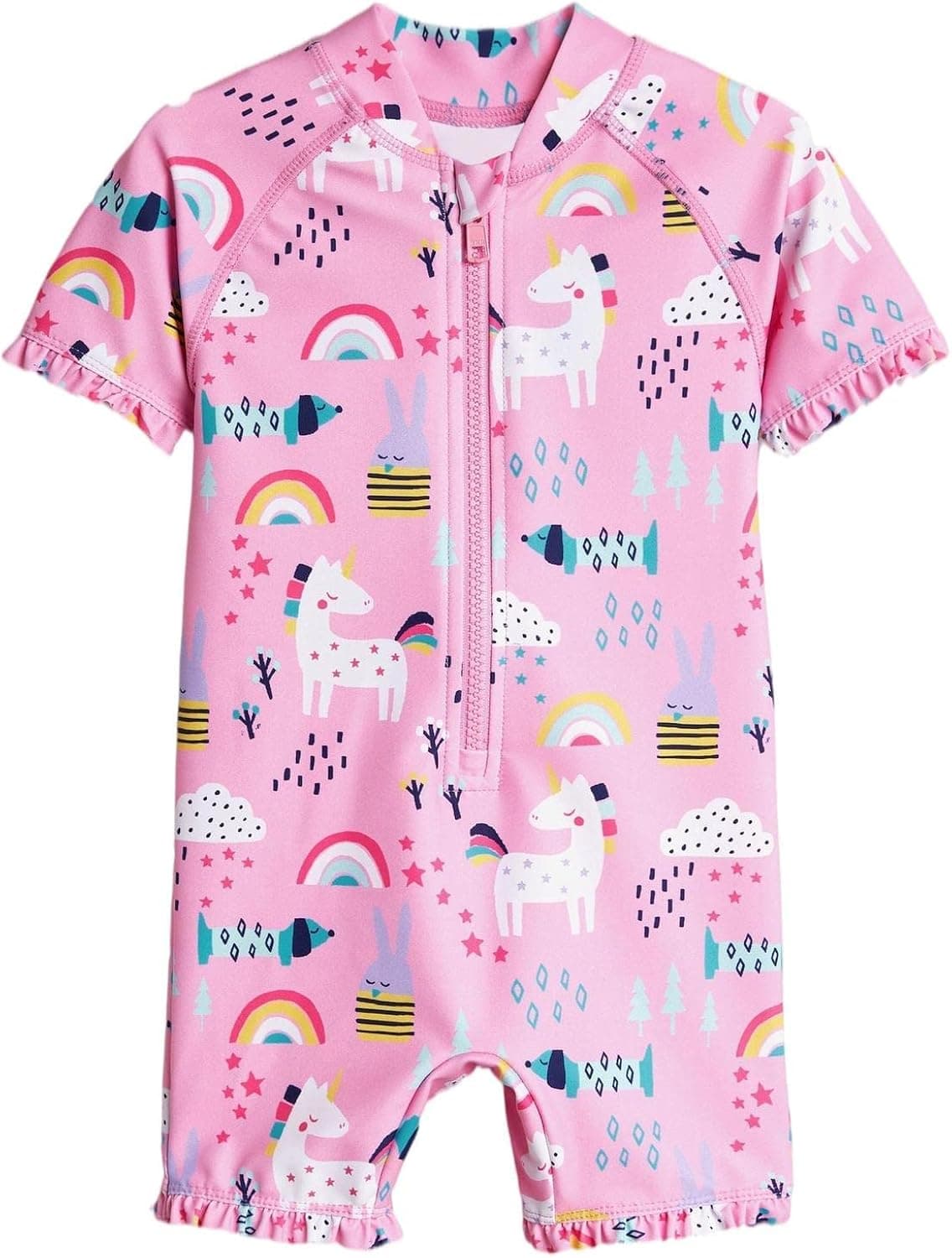 Meikulo Girls One Piece Swimsuit Short Sleeve Ruffle Zipper Rash Guard UPF 50+ Swimwear Kids Bathing Suits Pink, 2-3 T