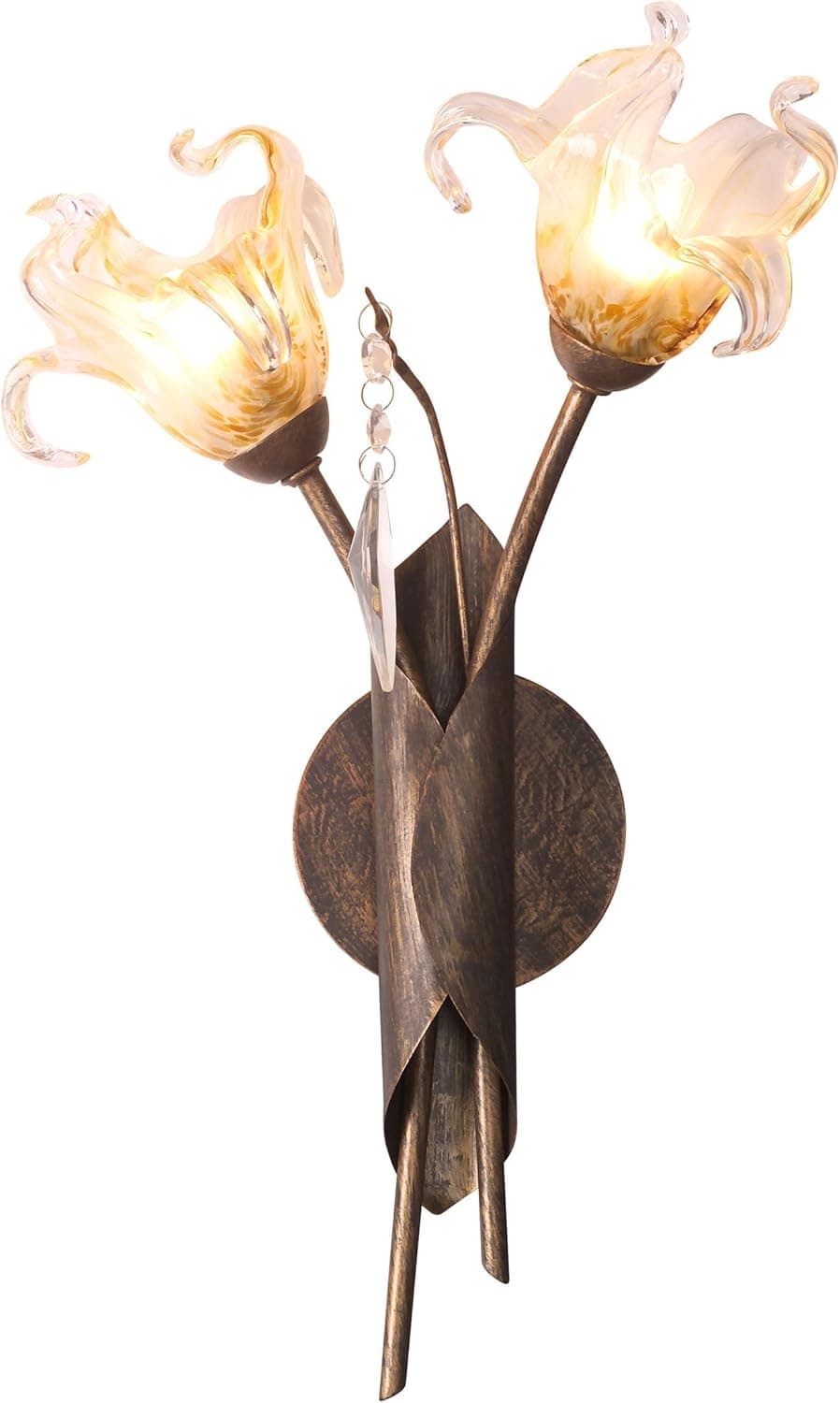 ET2 E22067-26 Bloom 2-Light Wall Sconce, Antique Bronze Finish, Amber Murano Glass, G9 Frost Xenon Bulb, 3W Max., Dry Safety Rated, 2900K Color Temp., Low-Voltage Electronic Dimmer, Glass Shade Material, 3000 Rated Lumens
