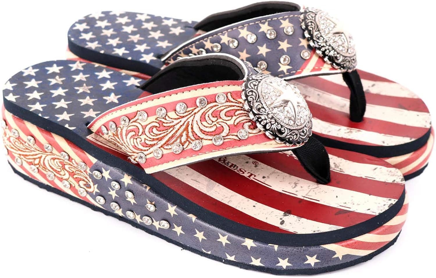 Montana West Patriotic Flip Flops for Women Western Concho Wedge Sandals