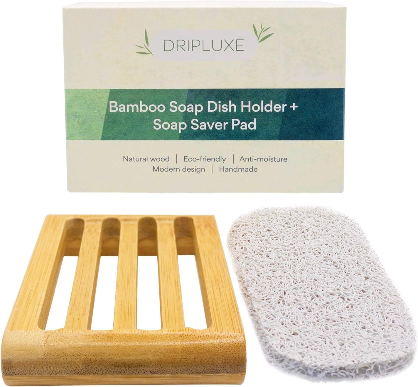 Dripluxe 2 Piece Bamboo Soap Dish and Soap Saver for Shower | Wood Soap Holder and Soap Lift | Eco-Friendly | Modern Design