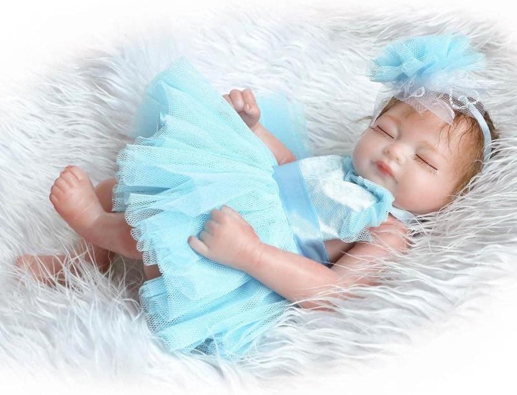 11 inch Mini Lifelike Sleeping Reborn Baby Dolls Headband Blue Flower Washable Girl by Terabithia