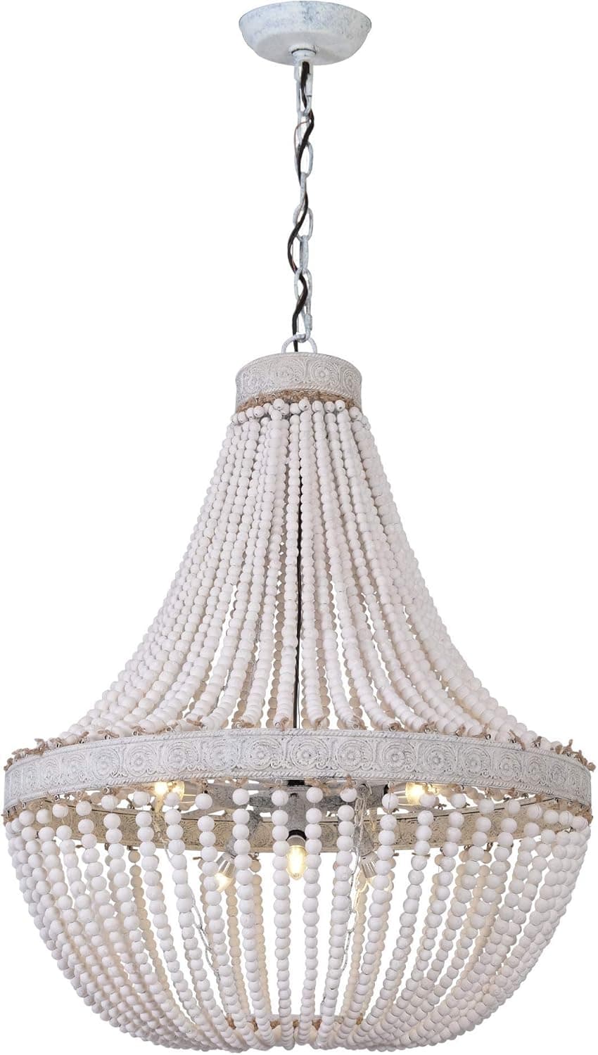 DERALAN Wood Bead Chandelier Modern Rustic Farmhouse Beaded Chandeliers 6-Lights Wooden Island Pendant Lighting Fixture Retro Ceiling Lights for Dining Room Kitchen Bedroom Foyer D31.5
