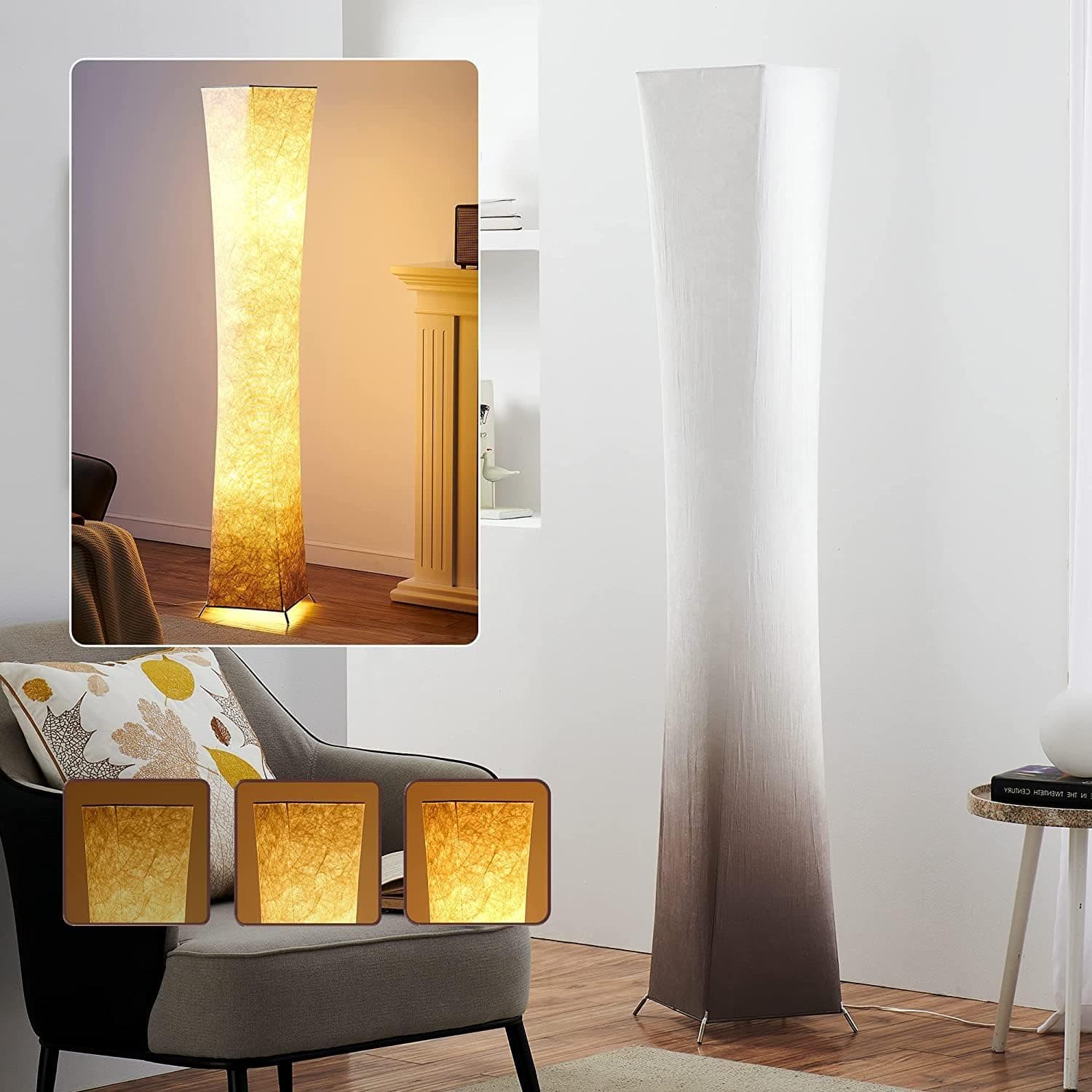 chiphy Floor Lamp, 64" Modern Floor Lamps for Living Room, Brightness 3 Level Adjustable 12W*2 LED Bulbs(2400 Lumen, 200 Watt Equivalent) with Brown Fabric Shade, Unique Design for Room Party Decor