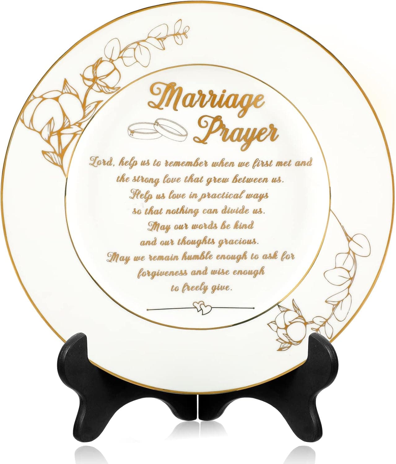 Marriage Theme Plate Anniversary Wedding Gifts for Couples Creative Golden Wedding Gifts Porcelain for Couple Engagement Gift with Stand for Parents Couple Wife Husband