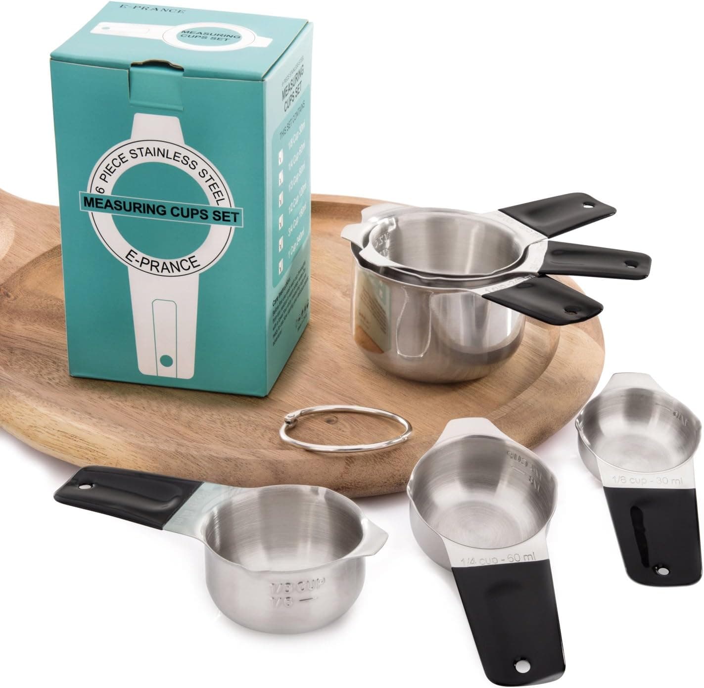 E-PRANCE Stainless Steel Measuring Cups Set,6 Piece,Perfect to Measure Dry and Liquid Ingredients for Cooking or Baking