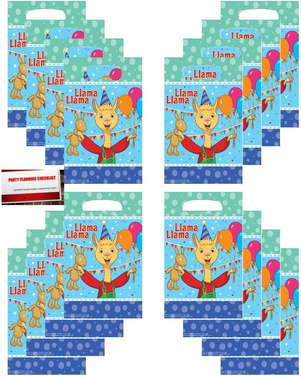 Llama Llama Birthday Party (16 Pack) Plastic Loot Treat Candy Favor Bags (Plus Party Planning Checklist by Mikes Super Store)